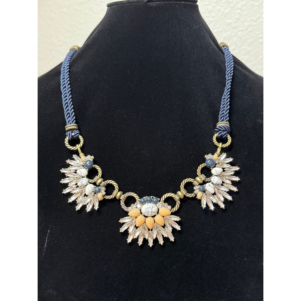 Chloe + Isabel Statement Necklace Blue Gold Crystal Marbled Stone Festival Y2K